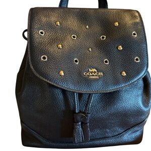 Coach Elle Black Leather Backpack with Gold Accents Like New